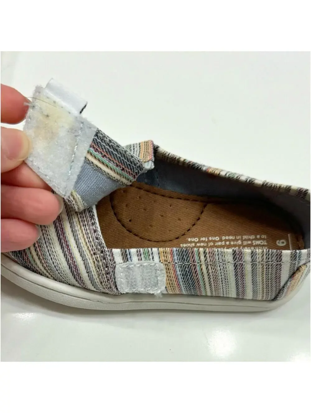 NWT Toms Alpargata Striped Multi-Colored Velcro Strap Girls Slip-on shoes Size 6 - Picture 5 of 7